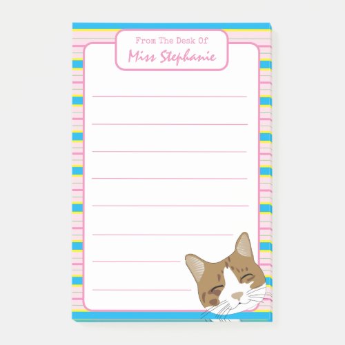 Pink Striped Cat Face From Teacher Post_it Notes