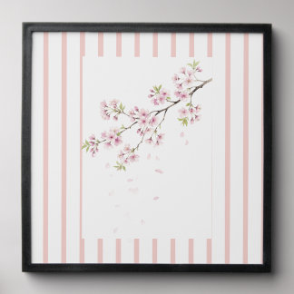 Pink Striped Cherry Blossom Wall Art Print Peel And Stick Photo Tile