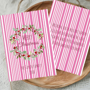 Pink Striped Christmas Card Merry Christmas Flor