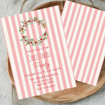 Pink Striped Christmas Party Invitation | Merry Ch