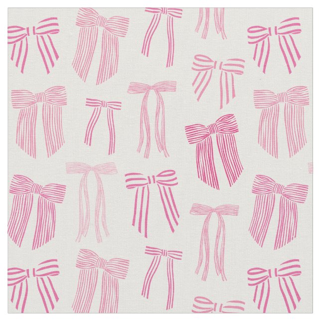 Pink Striped Coquette bows on cream Fabric (Close Up)