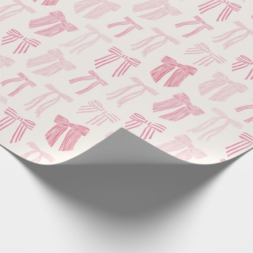 Pink Striped Coquette Bows  Wrapping Paper