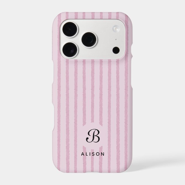 Pink Striped Custom Initial & Name iPhone Case (Back)