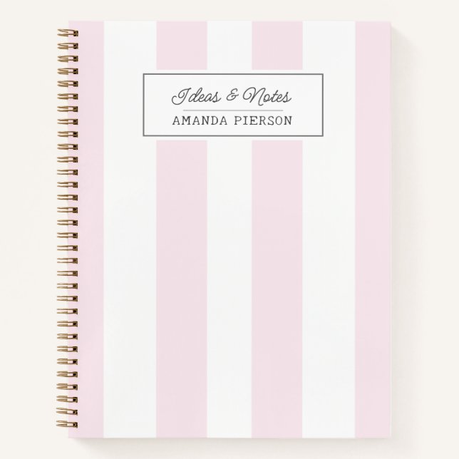 Pink Striped. Cute Personalized  Notebook (Front)