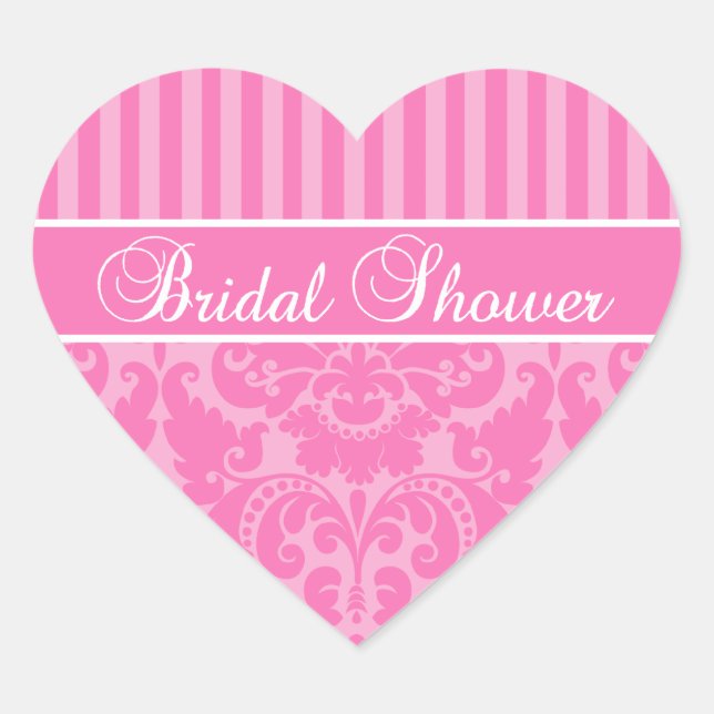 Pink Striped Damask Bridal Shower Sticker (Front)