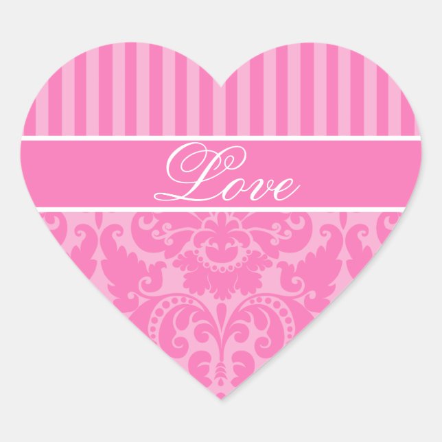 Pink Striped Damask Love Sticker (Front)