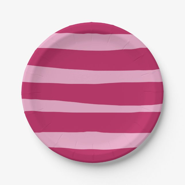 Pink striped Disposable Party Paper Plate (Front)