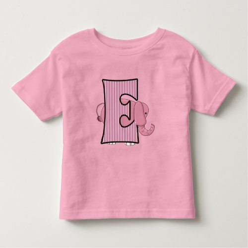 Pink Striped Elephant Girls Letter E Toddler T_shirt