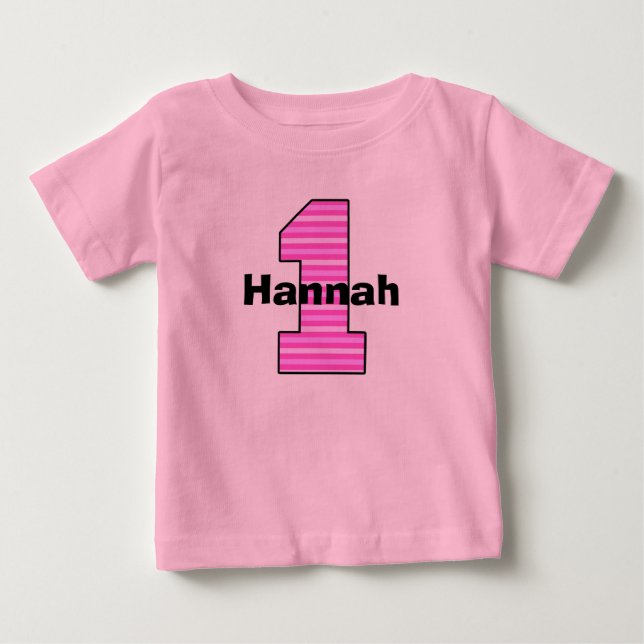 Pink Striped First Birthday Girl Shirt (Front)