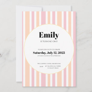 Pink Striped First Birthday Invitation