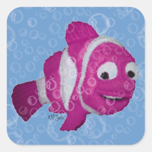 Pink Striped Fish Square Sticker