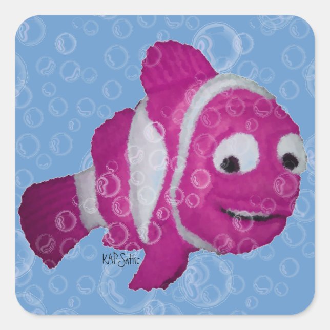 Pink Striped Fish Square Sticker (Front)
