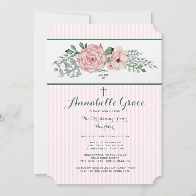 Pink Striped Floral Invitation (Front)