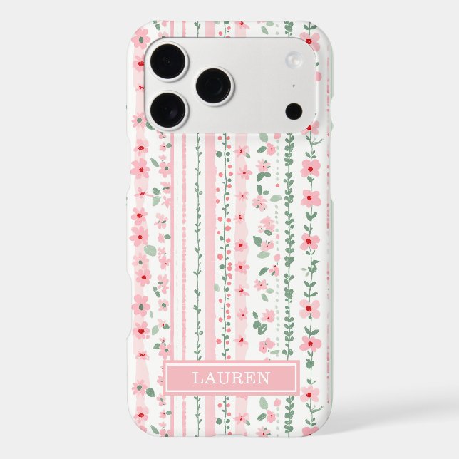 Pink Striped Floral Personalized Case-Mate iPhone Case (Back)