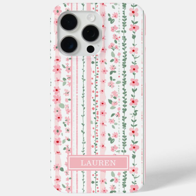 Pink Striped Floral Personalized Case-Mate iPhone Case (Back)