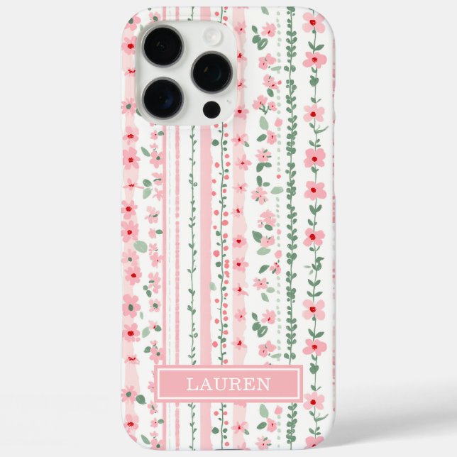 Pink Striped Floral Personalized Case-Mate iPhone Case (Back)