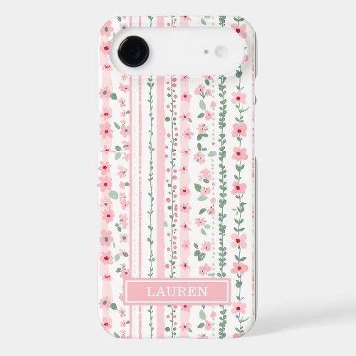 Pink Striped Floral Personalized iPhone 17 Air Case