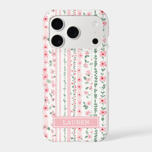 Pink Striped Floral Personalized iPhone 17 Pro Case