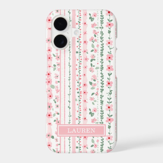 Pink Striped Floral Personalized Case-Mate iPhone Case (Back)