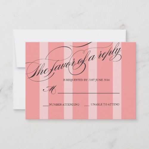 Pink Striped Flourish Script Wedding Response Card