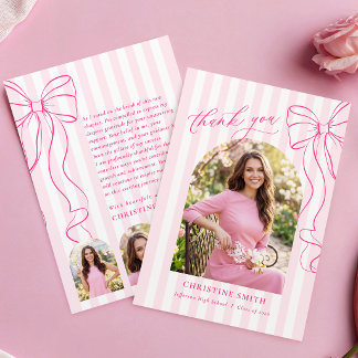 Pink Striped Graduation Thank You Card