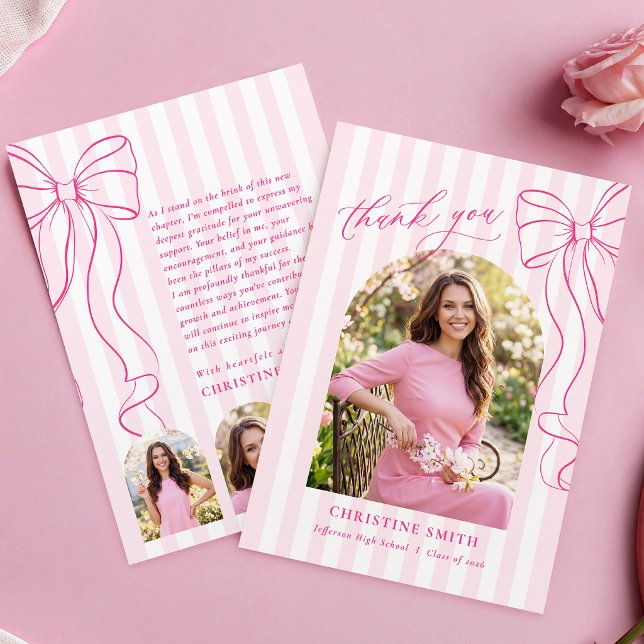 Pink Striped Graduation Thank You Card (Creator Uploaded)
