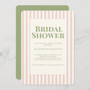Pink Striped Green Retro Bridal Shower Invitation