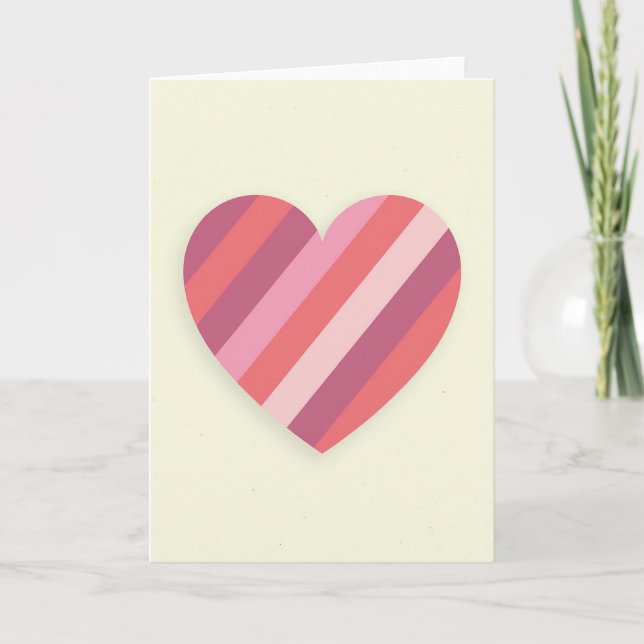 Pink Striped Heart Love Card (Front)