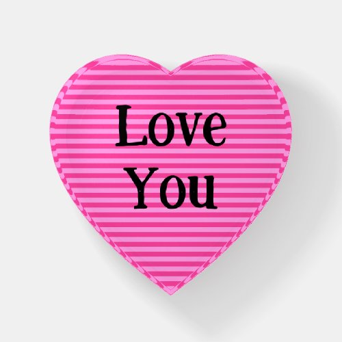 Pink Striped Heart Love You Paperweight