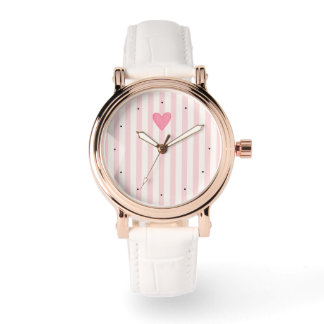 Pink Striped Heart Minimalist Women's Watch