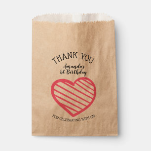 Pink Striped Heart Thank You Favor Bag