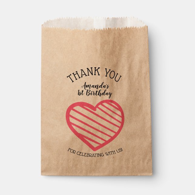 Pink Striped Heart Thank You Favor Bag (Front)