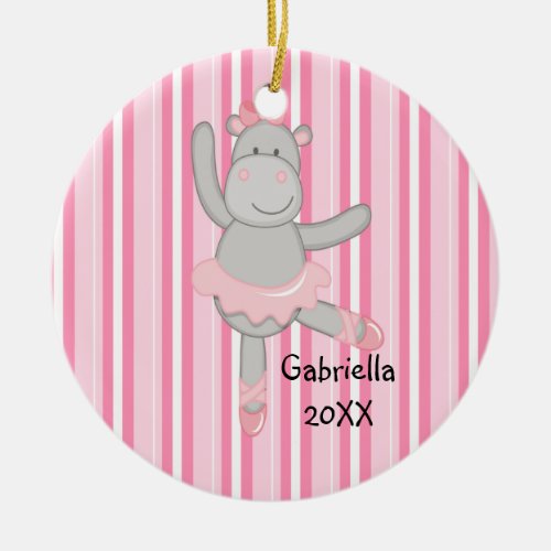 Pink Striped Hippo Ballerina Christmas Ornament