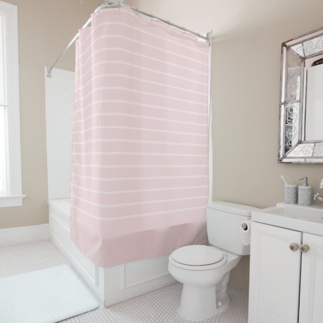 Pink Striped horizontal stripes Shower Curtain (In Situ)