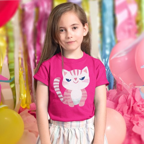 Pink Striped Kitty Cat  T_Shirt