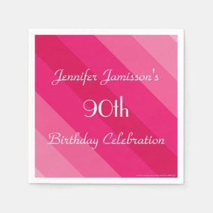 Pink Striped Paper Napkins, 90th Birthday Party Napkins