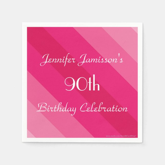 Pink Striped Paper Napkins, 90th Birthday Party Napkins (Front)