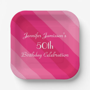 Pink Striped Paper Plates, 50th Birthday Party Plates