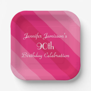 Pink Striped Paper Plates, 90th Birthday Party Paper Plates