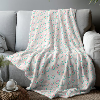 Pink Striped Pastel Mahjong Fleece Blanket