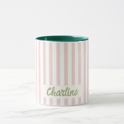 Pink Striped Pastel Retro Customized name Mug