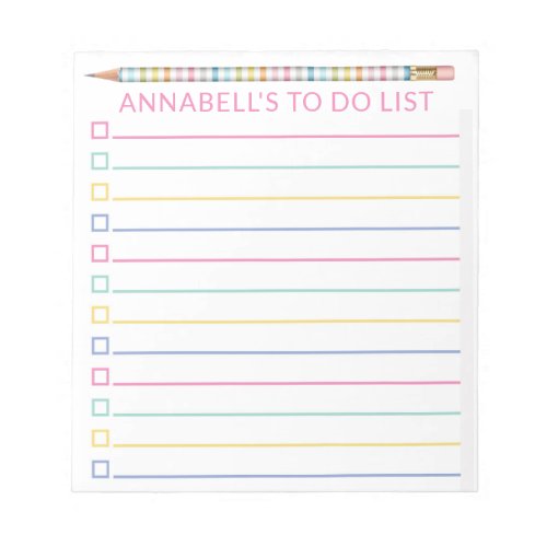 Pink Striped Pencil To Do List Personalize Notepad