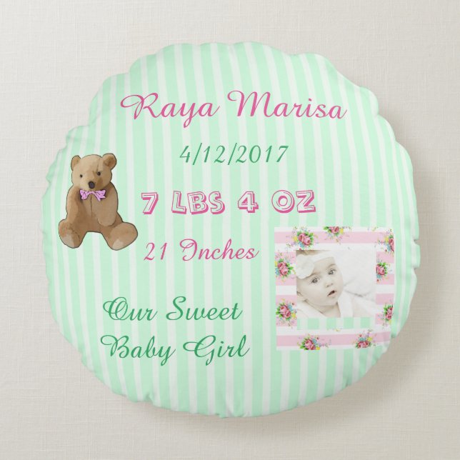 Pink Striped personalized Baby Girl  Photo Pillow (Front)