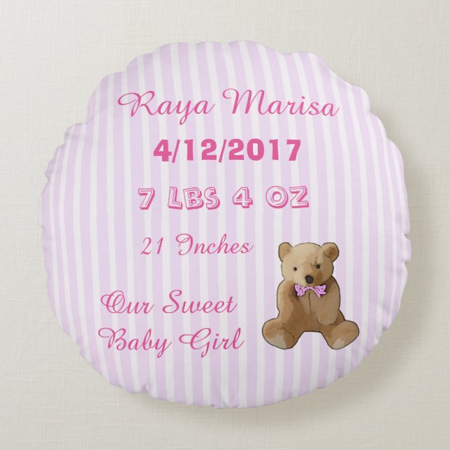 Pink Striped personalized Baby Girl  Pillow (Front)