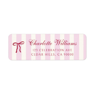 Pink Striped Preppy Bow Bridal Shower Label