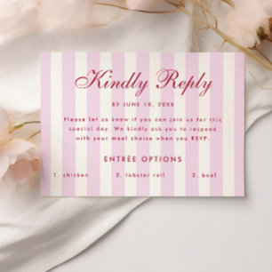 Pink Striped Preppy Bridal Shower Meal Choice RSVP Enclosure Card