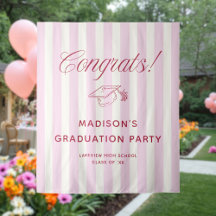 Pink Striped Preppy Graduation Congrats