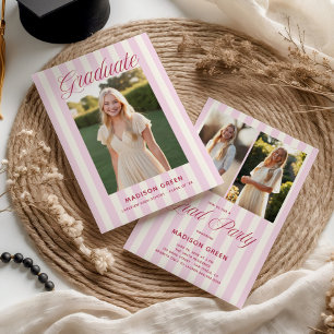 Pink Striped Preppy Graduation Invitation