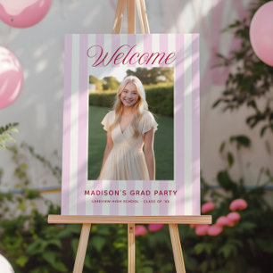 Pink Striped Preppy Graduation Welcome Foam Board