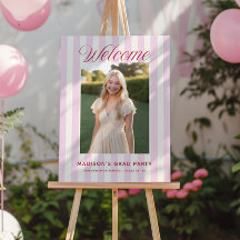 Pink Striped Preppy Graduation Welcome